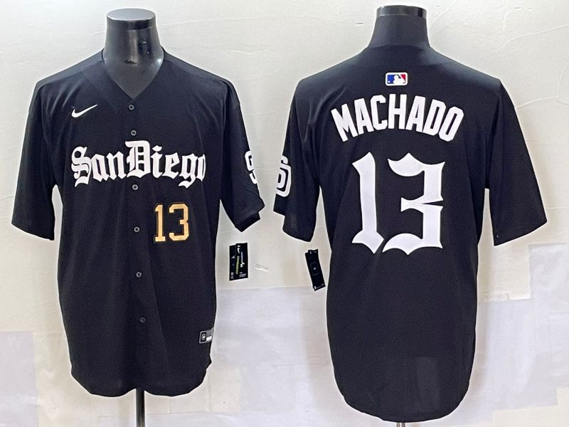Men 2025 San Diego Padres #13 Machado Black Five generations Joint Name Nike MLB Jersey style 3
